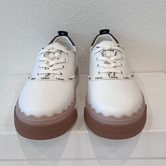 NIB CHLOE Lauren Logo Scallop Leather Low Top Nama Woody Telma Laces Sneakers 39 - Picture 6 of 12